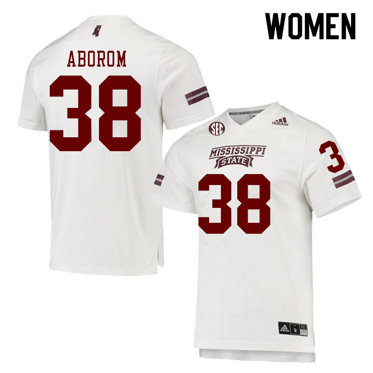 Women #38 Jaylen Aborom Mississippi State Bulldogs College Football Jerseys Stitched Sale-White